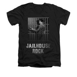 Elvis Presley Shirt Slim Fit V-Neck Jailhouse Rock Black T-Shirt