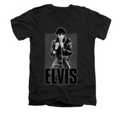 Elvis Presley Shirt Slim Fit V-Neck Leather Charcoal T-Shirt