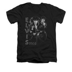 Elvis Presley Shirt Slim Fit V-Neck Leathered 68 Black T-Shirt
