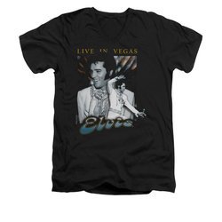 Elvis Presley Shirt Slim Fit V-Neck Live In Vegas Black T-Shirt