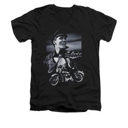 Elvis Presley Shirt Slim Fit V-Neck Motorcycle Black T-Shirt