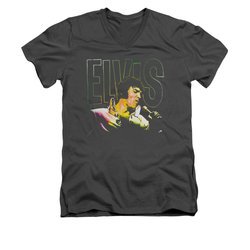 Elvis Presley Shirt Slim Fit V-Neck Multicolored Charcoal T-Shirt