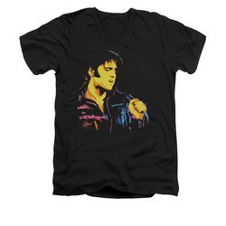 Elvis Presley Shirt Slim Fit V-Neck Neon Outline Black T-Shirt