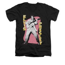 Elvis Presley Shirt Slim Fit V-Neck Pink Rock Black T-Shirt