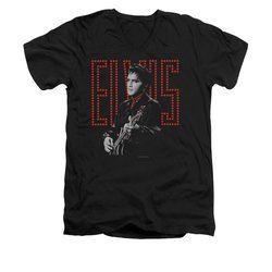 Elvis Presley Shirt Slim Fit V-Neck Red Guitarman Black T-Shirt
