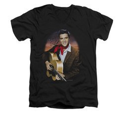 Elvis Presley Shirt Slim Fit V-Neck Red Scarf 2 Black T-Shirt