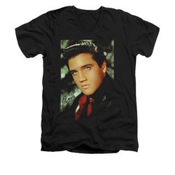 Elvis Presley Shirt Slim Fit V-Neck Red Scarf Black T-Shirt