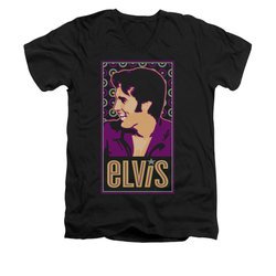 Elvis Presley Shirt Slim Fit V-Neck Retro Painting Black T-Shirt