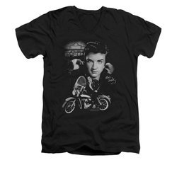 Elvis Presley Shirt Slim Fit V-Neck Rides Again Black T-Shirt