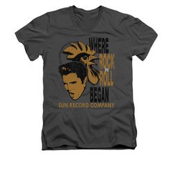 Elvis Presley Shirt Slim Fit V-Neck Rooster Charcoal T-Shirt