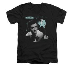 Elvis Presley Shirt Slim Fit V-Neck Teal Potrait Black T-Shirt