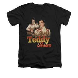 Elvis Presley Shirt Slim Fit V-Neck Teddy Bears Black T-Shirt