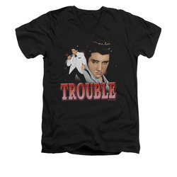 Elvis Presley Shirt Slim Fit V-Neck Trouble In A White Suit Black T-Shirt