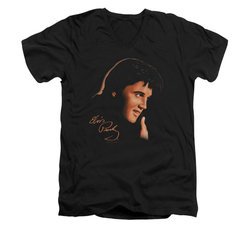 Elvis Presley Shirt Slim Fit V-Neck Warm Portrait Black T-Shirt