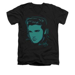 Elvis Presley Shirt Slim Fit V-Neck Young Dots Black T-Shirt
