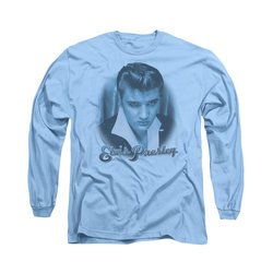 Elvis Presley Shirt Suede Fade Long Sleeve Light Blue Tee T-Shirt