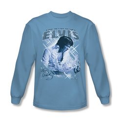 Elvis Presley Shirt Vegas Sparkles Long Sleeve Light Blue Tee T-Shirt