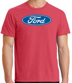 Mens Ford Logo Pigment Dyed T-Shirt - Poppy Red