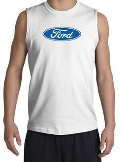 Ford Logo Shooter Shirt - Oval Emblem Adult White Muscle Shirt