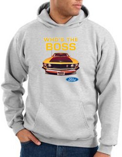 Ford Mustang Boss Hoodie Sweatshirt - Who's The Boss 302 Ash Hoody