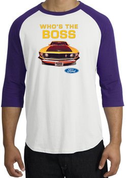 Ford Mustang Boss Raglan Shirt - Who's The Boss 302 Adult White/Purple