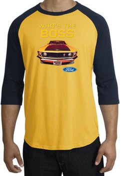 Ford Mustang Boss Raglan Shirt - Who's The Boss 302 Gold/Navy T-Shirt