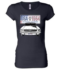 Ford Mustang Ladies Shirt USA 1964 Country Longer Length Tee T-Shirt