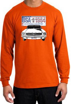 Ford Mustang Long Sleeve Shirt - USA 1964 Country Adult Orange T-Shirt