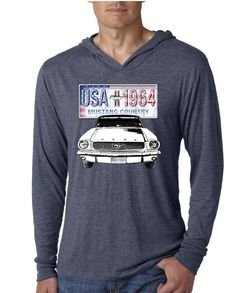 Ford Mustang Mens Shirt USA 1964 Country Lightweight Hoody Tee T-Shirt