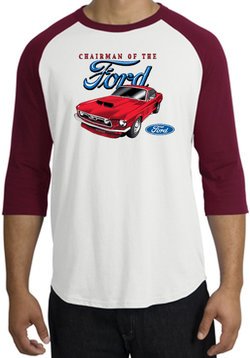 Ford Mustang Raglan Shirt - Chairman Of The Ford Adult White/Cardinal