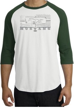 Ford Mustang Raglan T-Shirt Legend Honeycomb Grille White/Forest Shirt