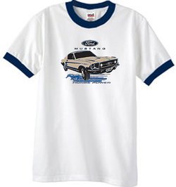 Ford Mustang Ringer T-Shirt - Horsepower Adult White/Navy Tee Shirt