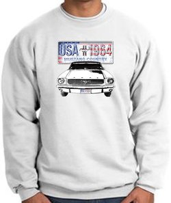Ford Mustang Sweatshirt - USA 1964 Country Adult White Sweat Shirt