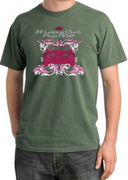 Ford Mustang T-Shirt Girls Run Wild Pigment Dyed Tee Olive