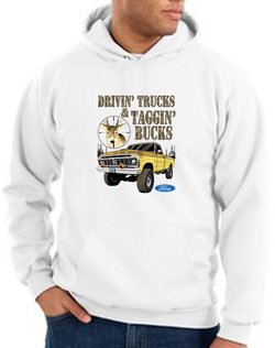 Ford Truck Hoodie Driving and Tagging Bucks White Hoody