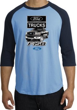 Ford Truck Raglan Shirt - F-150 Truck Adult Carolina Blue/Navy T-Shirt