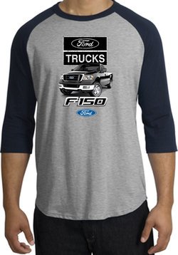 Ford Truck Raglan Shirt - F-150 Truck Adult Heather Grey/Navy T-Shirt