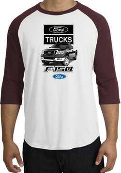 Ford Truck Raglan Shirt - F-150 Truck Adult White/Maroon T-Shirt