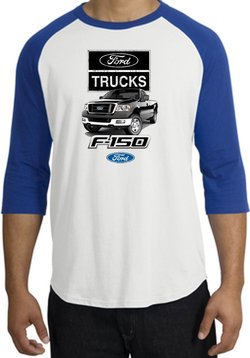 Ford Truck Raglan Shirt - F-150 Truck Adult White/Royal T-Shirt
