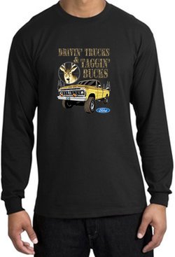 Ford Truck Shirt Driving and Tagging Bucks Long Sleeve Tee Black