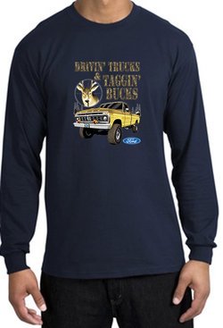 Ford Truck Shirt Driving and Tagging Bucks Long Sleeve Tee Navy