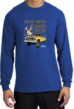 Ford Truck Shirt Driving and Tagging Bucks Long Sleeve Tee Royal