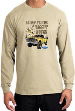 Ford Truck Shirt Driving and Tagging Bucks Long Sleeve Tee Sand