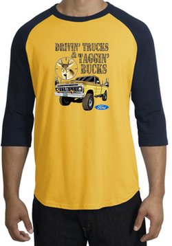 Ford Truck Shirt Driving and Tagging Bucks Raglan Tee Gold/Navy
