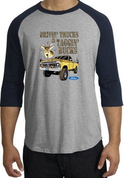 Ford Truck Shirt Driving and Tagging Bucks Raglan Tee Grey/Navy