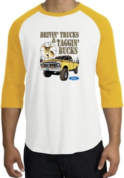 Ford Truck Shirt Driving and Tagging Bucks Raglan Tee White/Gold
