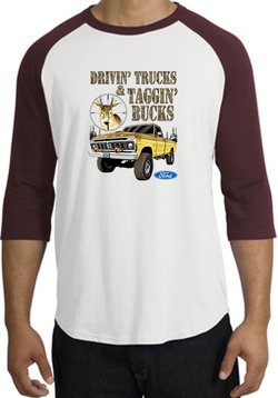 Ford Truck Shirt Driving and Tagging Bucks Raglan Tee White/Maroon
