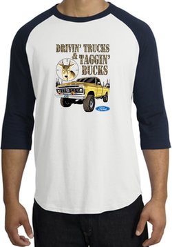 Ford Truck Shirt Driving and Tagging Bucks Raglan Tee White/Navy