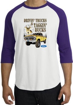 Ford Truck Shirt Driving and Tagging Bucks Raglan Tee White/Purple