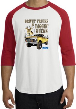 Ford Truck Shirt Driving and Tagging Bucks Raglan Tee White/Red